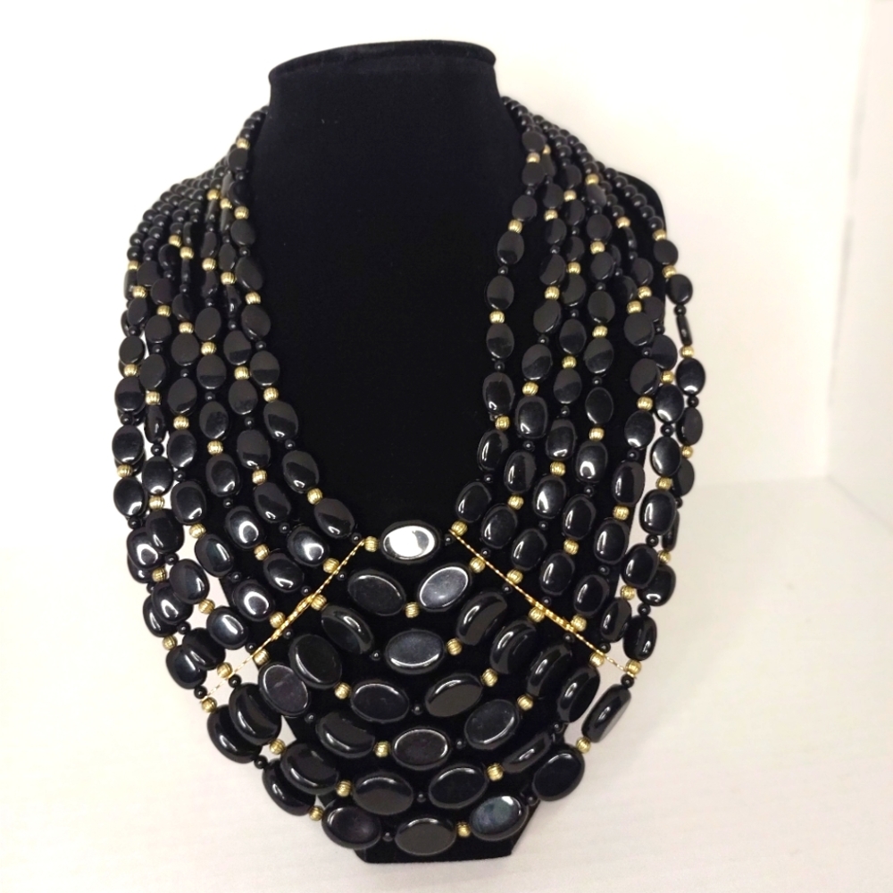 Multi strand black vintage necklace